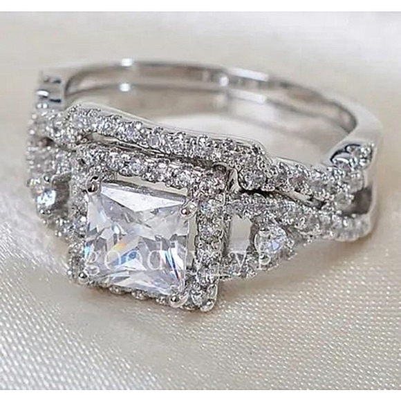 NEW White Gold Plated Sterling Silver Simulated Diamond Bridal‎ Set, Size 6 - Picture 3 of 10